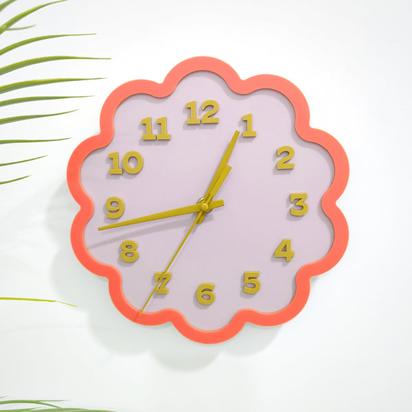 Framed Flower Layered Acrylic Wall Clock - Mauve and Papaya
