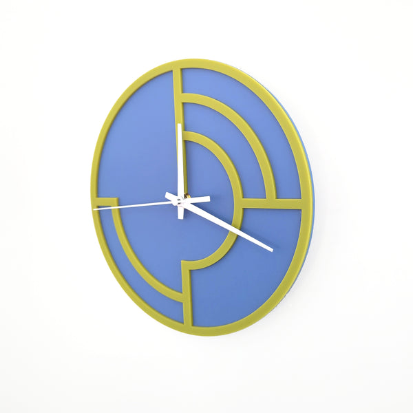 Graphic Lines Chartreuse and Wisteria Blue Acrylic Wall Clock