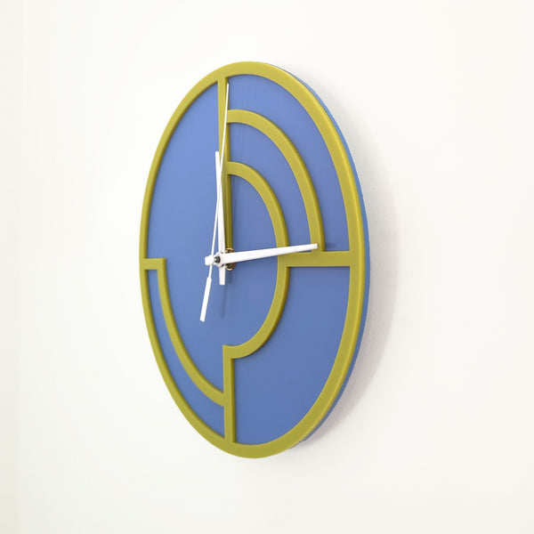 Graphic Lines Chartreuse and Wisteria Blue Acrylic Wall Clock