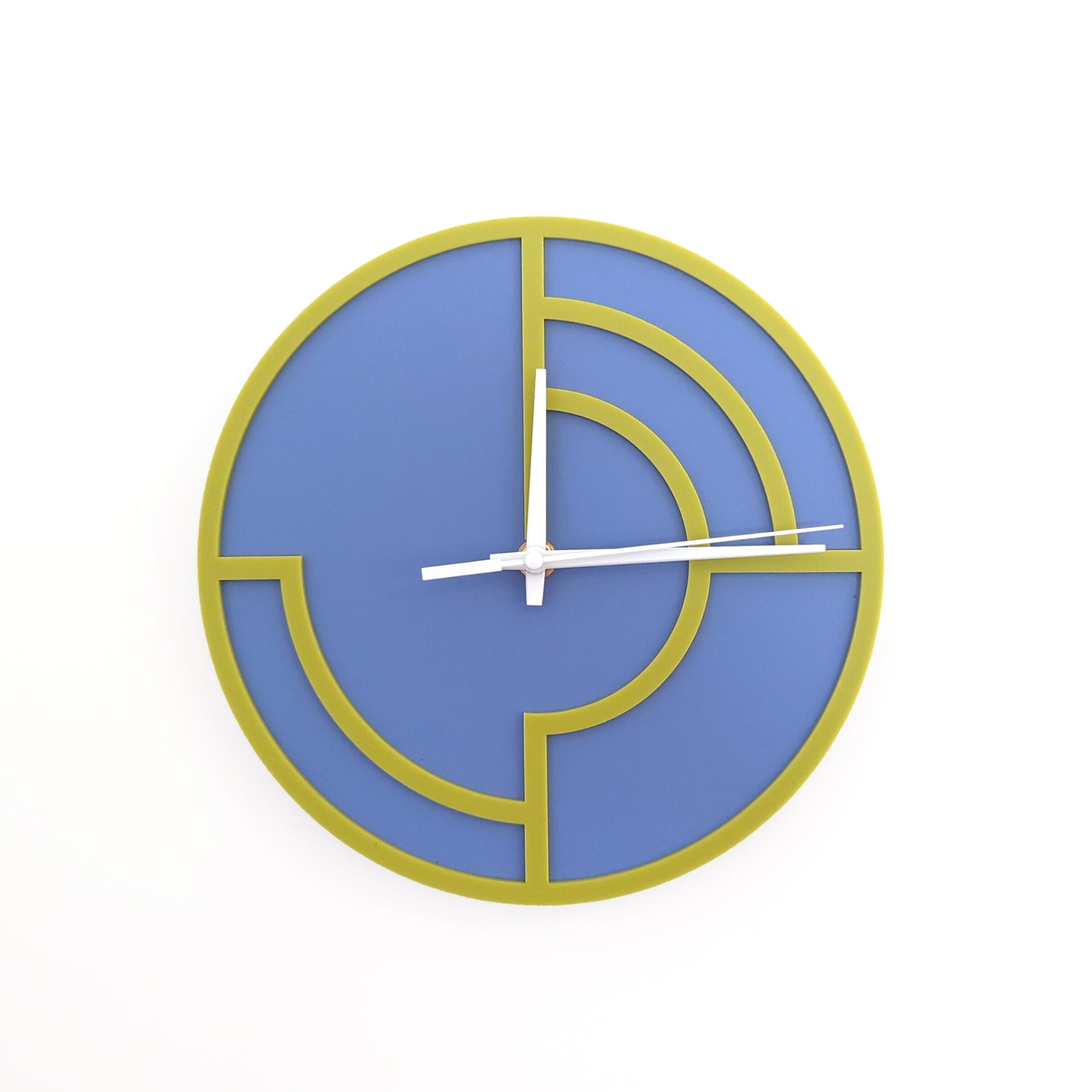 Graphic Lines Chartreuse and Wisteria Blue Acrylic Wall Clock