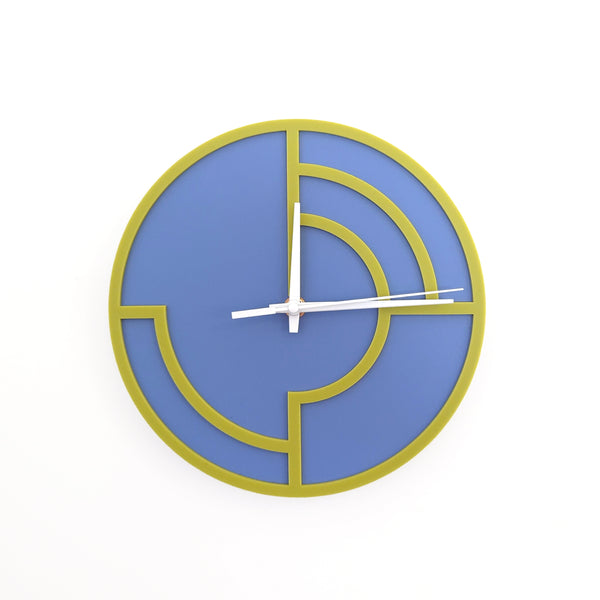 Graphic Lines Chartreuse and Wisteria Blue Acrylic Wall Clock