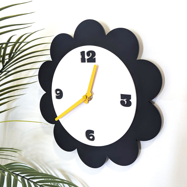 Mod Flower Layered Acrylic Wall Clock - Black and White