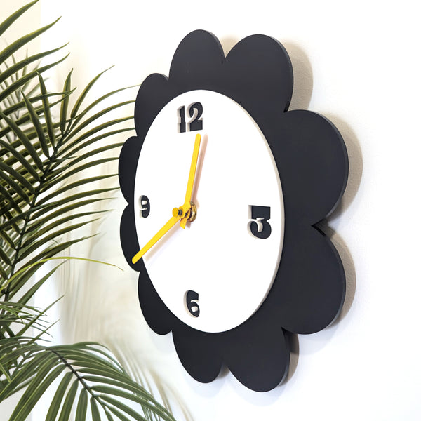 Mod Flower Layered Acrylic Wall Clock - Black and White
