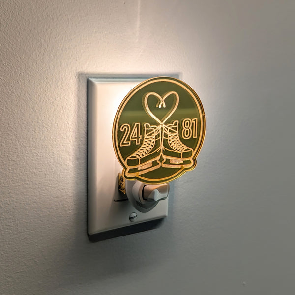 Hockey Skate Heart 24 & 81 Mirrored Acrylic Night Light