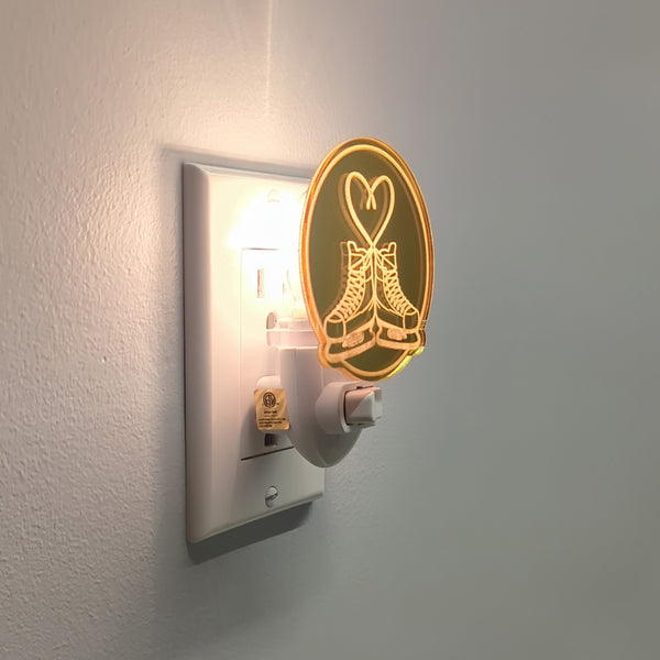 Hockey Skate Heart 24 & 81 Mirrored Acrylic Night Light