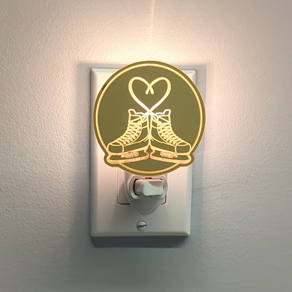 Hockey Skate Heart 24 & 81 Mirrored Acrylic Night Light