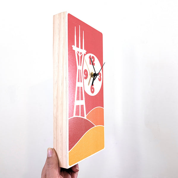 San Francisco Sutro Tower Sunset Hills Wood Clock - Retro Warm Tones