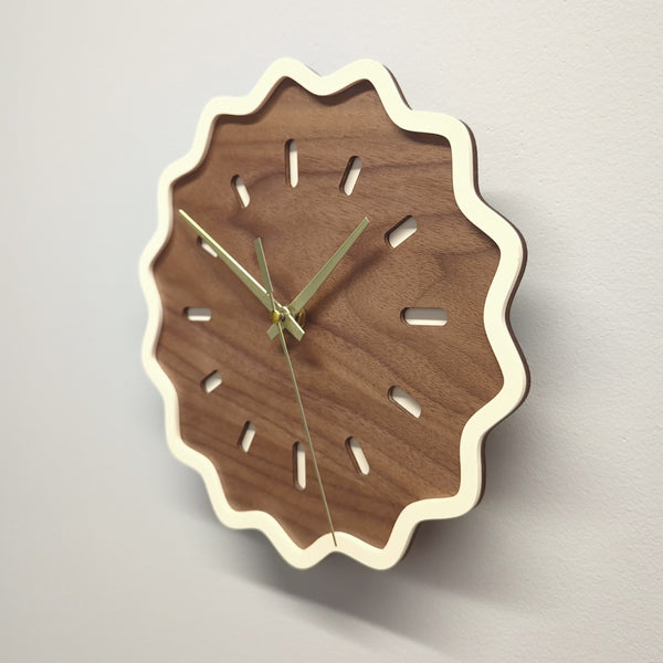 Fluted Geometric Acrylic Wall Clock - Bone and Walnut