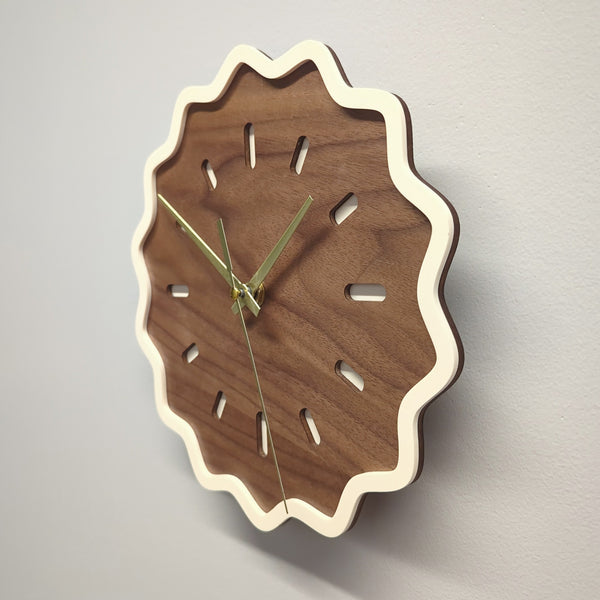 Fluted Geometric Acrylic Wall Clock - Bone and Walnut