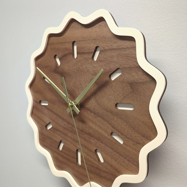 Fluted Geometric Acrylic Wall Clock - Bone and Walnut