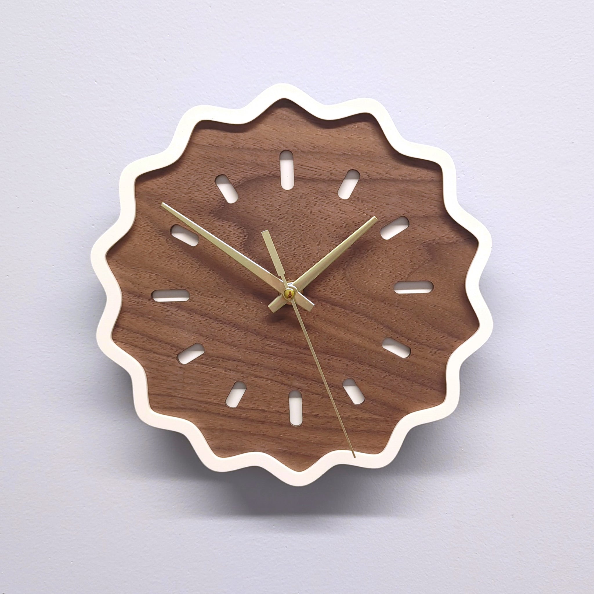 Fluted Geometric Acrylic Wall Clock - Bone and Walnut