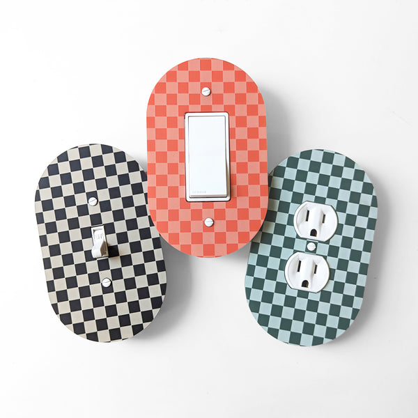 Checkered Oval Light Switch Plate Cover  - Multiple Options