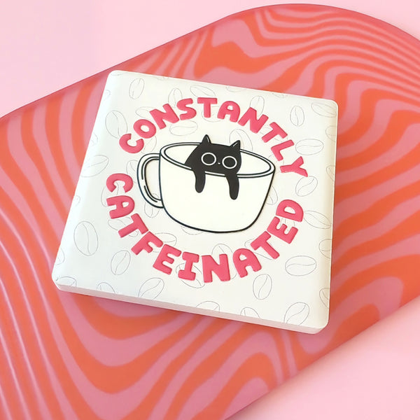 Constantly Catfeinated Ceramic Fridge Magnet