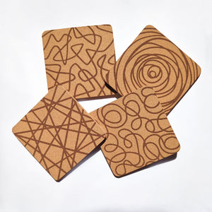 Doodles and Squiggles Square Cork Coasters - Set of 4