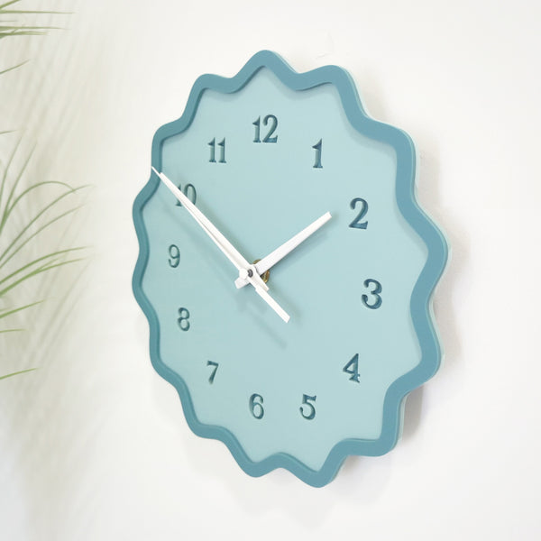 Fluted Geometric Acrylic Wall Clock with Numbers - Blue Hues