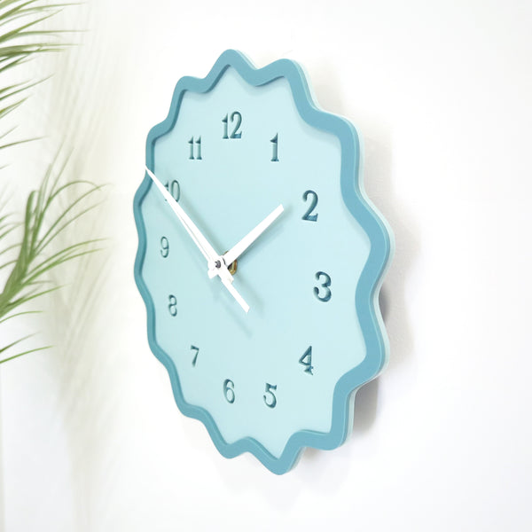 Fluted Geometric Acrylic Wall Clock with Numbers - Blue Hues