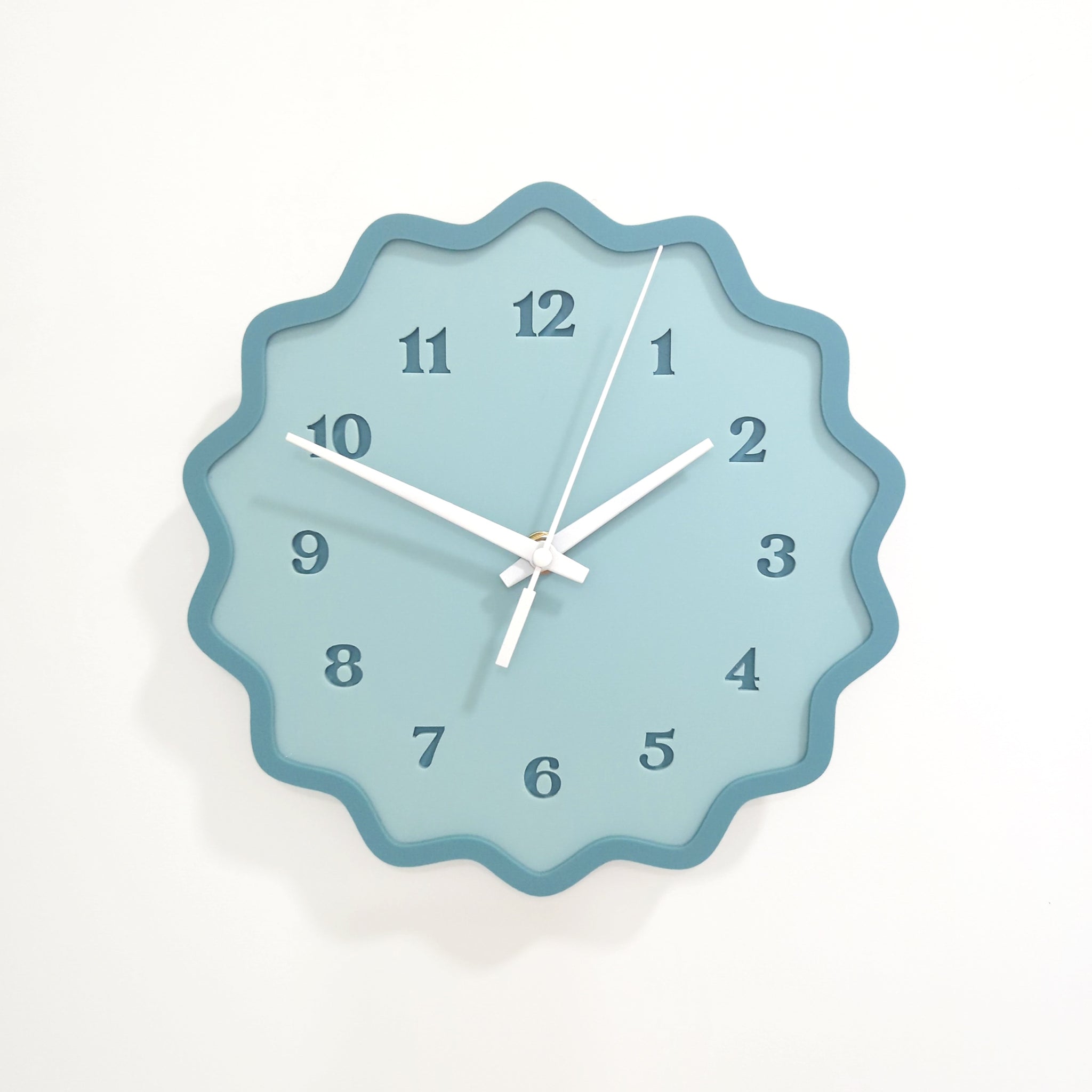 Fluted Geometric Acrylic Wall Clock with Numbers - Blue Hues