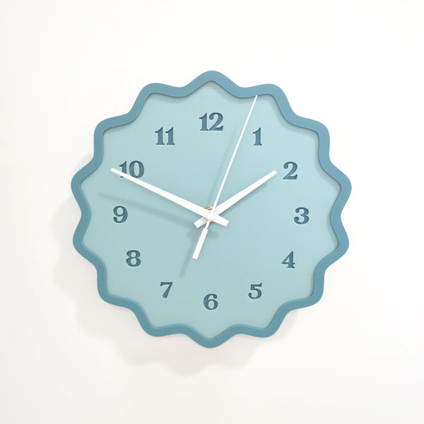 Fluted Geometric Acrylic Wall Clock with Numbers - Blue Hues