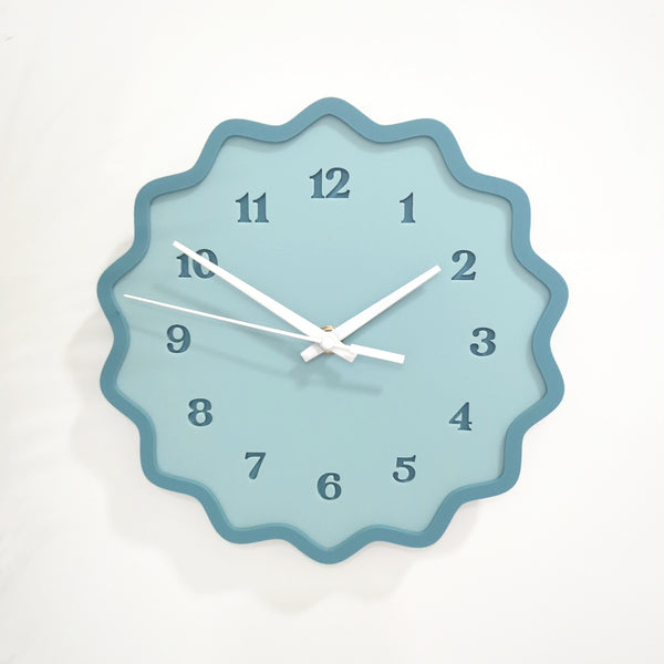 Fluted Geometric Acrylic Wall Clock with Numbers - Blue Hues