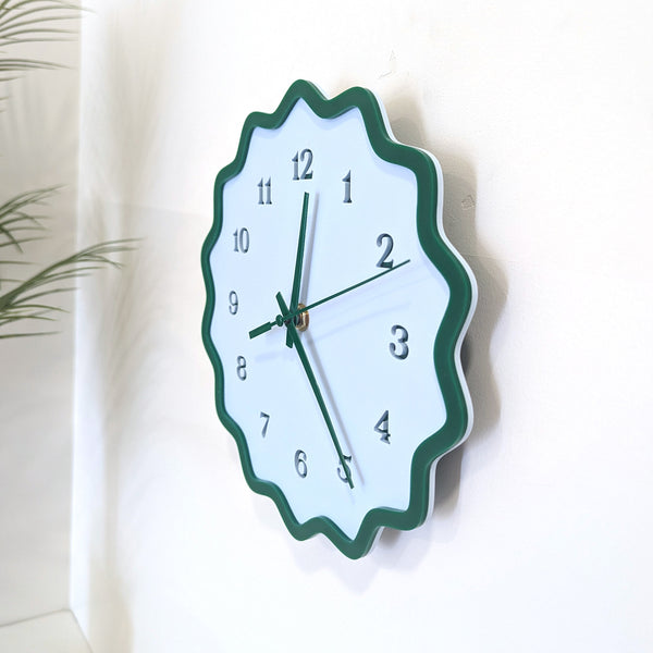 Fluted Geometric Acrylic Wall Clock with Numbers - Hunter Green and Sky Blue