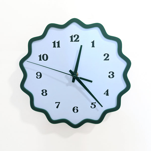 Fluted Geometric Acrylic Wall Clock with Numbers - Hunter Green and Sky Blue