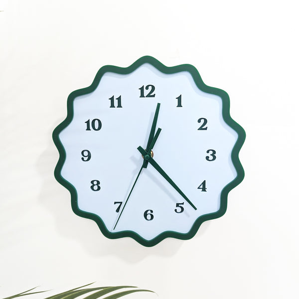 Fluted Geometric Acrylic Wall Clock with Numbers - Hunter Green and Sky Blue