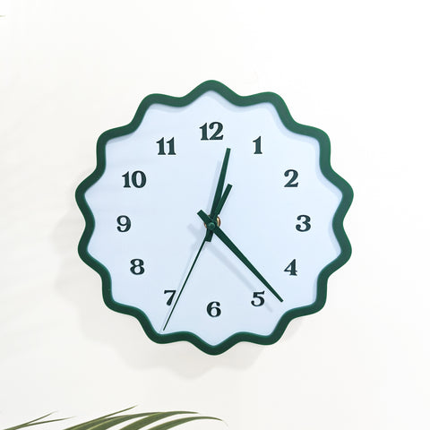 Fluted Geometric Acrylic Wall Clock with Numbers - Hunter Green and Sky Blue