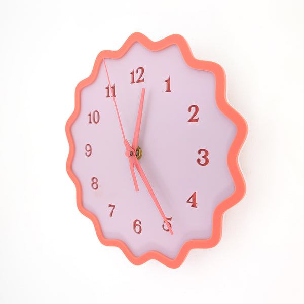 Fluted Geometric Acrylic Wall Clock with Numbers - Mauve and Melon