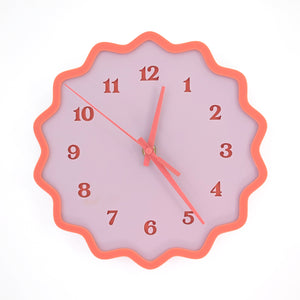 Fluted Geometric Acrylic Wall Clock with Numbers - Mauve and Melon