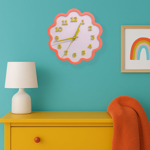 Framed Flower Layered Acrylic Wall Clock - Mauve and Papaya