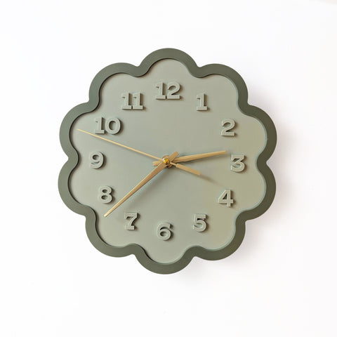 Framed Flower Layered Acrylic Wall Clock - Fern and Olive