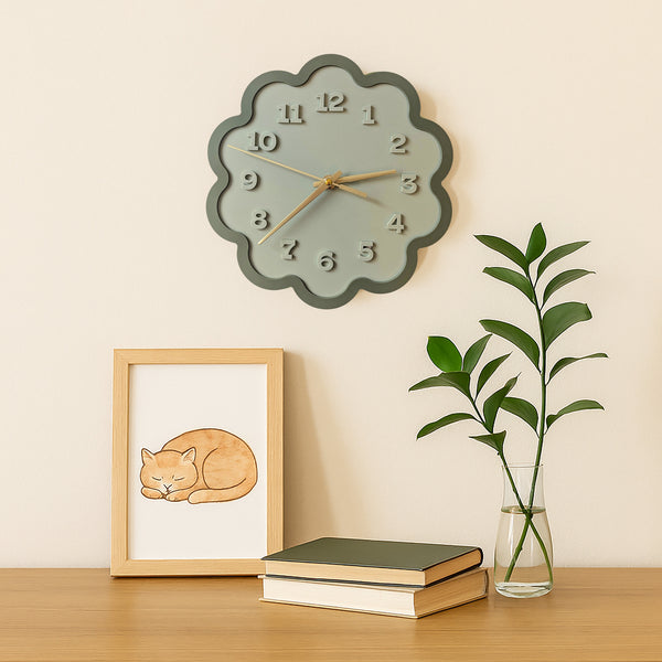 Framed Flower Layered Acrylic Wall Clock - Fern and Olive