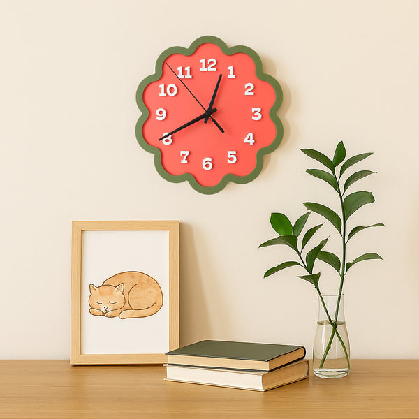Framed Flower Layered Acrylic Wall Clock - Papaya and Olive