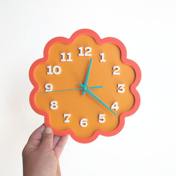 Framed Flower Layered Acrylic Wall Clock - Orange and Melon