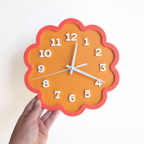 Framed Flower Layered Acrylic Wall Clock - Orange and Melon