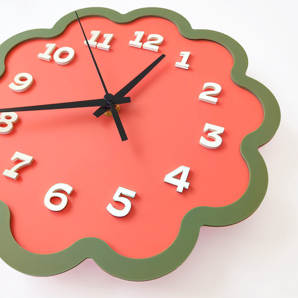 Framed Flower Layered Acrylic Wall Clock - Papaya and Olive