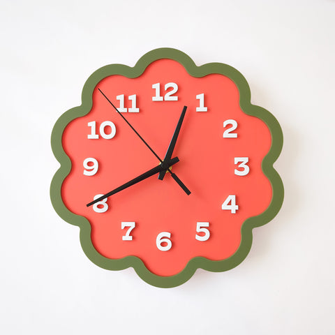 Framed Flower Layered Acrylic Wall Clock - Papaya and Olive