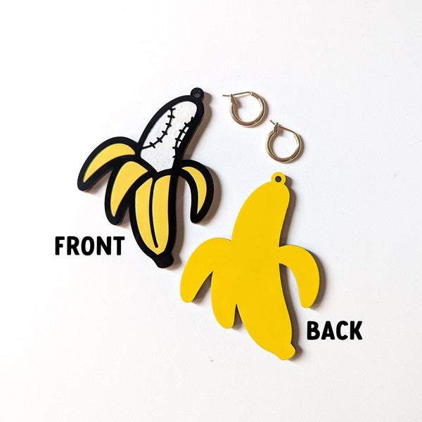 Peeled Baseball Stitched Banana Earrings - Multiple Sizes