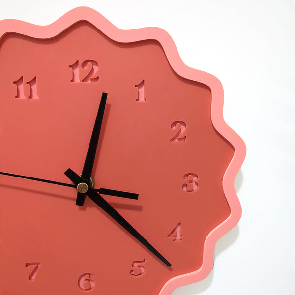 Fluted Geometric Acrylic Wall Clock with Numbers - Melon Tones