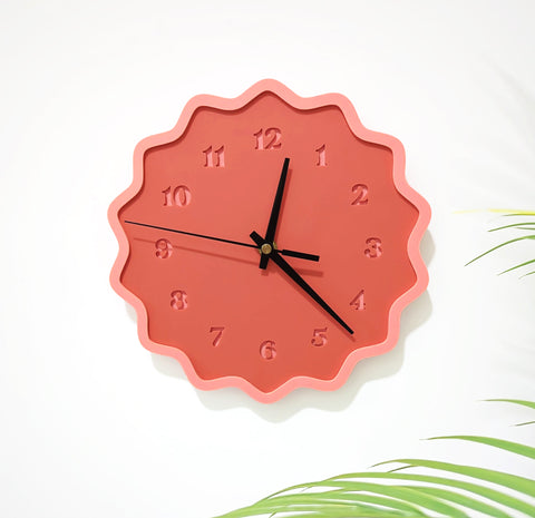 Fluted Geometric Acrylic Wall Clock with Numbers - Melon Tones