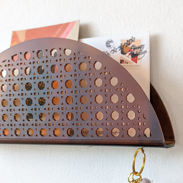 Arch Rattan Cane Acrylic Wall Mail Holder - Frosted Amber