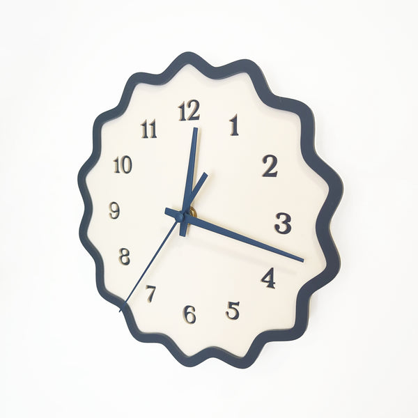Fluted Geometric Acrylic Wall Clock with Numbers - Midnight Blue and Bone