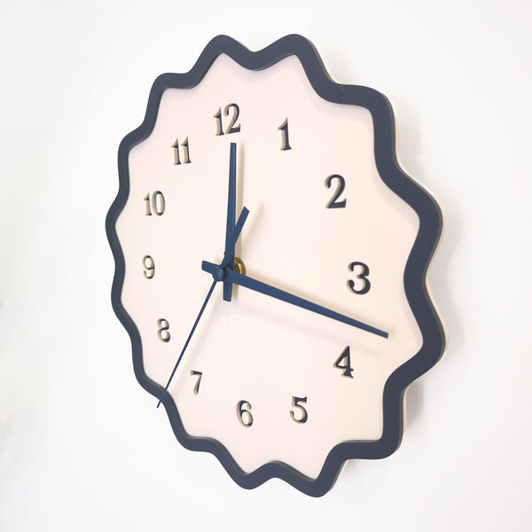 Fluted Geometric Acrylic Wall Clock with Numbers - Midnight Blue and Bone