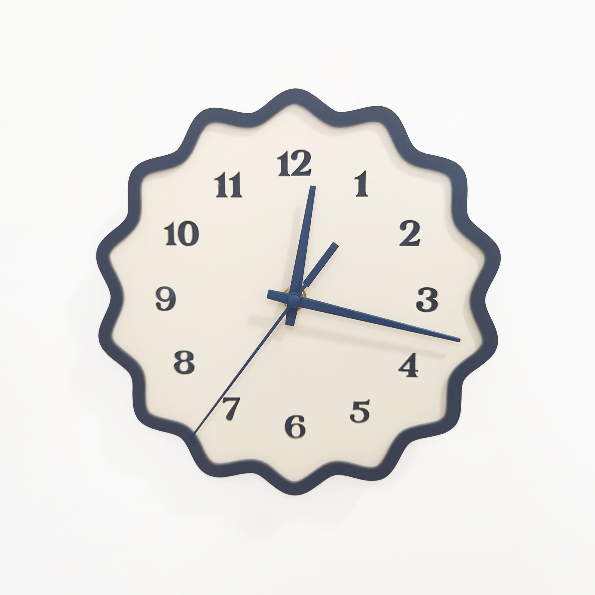 Fluted Geometric Acrylic Wall Clock with Numbers - Midnight Blue and Bone