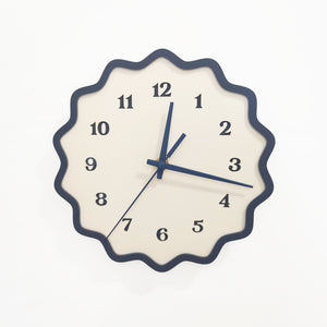 Fluted Geometric Acrylic Wall Clock with Numbers - Midnight Blue and Bone