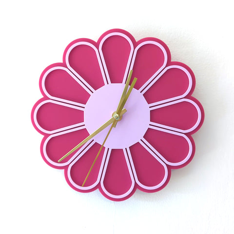 Minimalist Flower Acrylic Wall Clock - Berry Tones