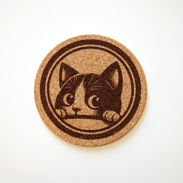 Peeking Cats Cork Coasters Set of 4