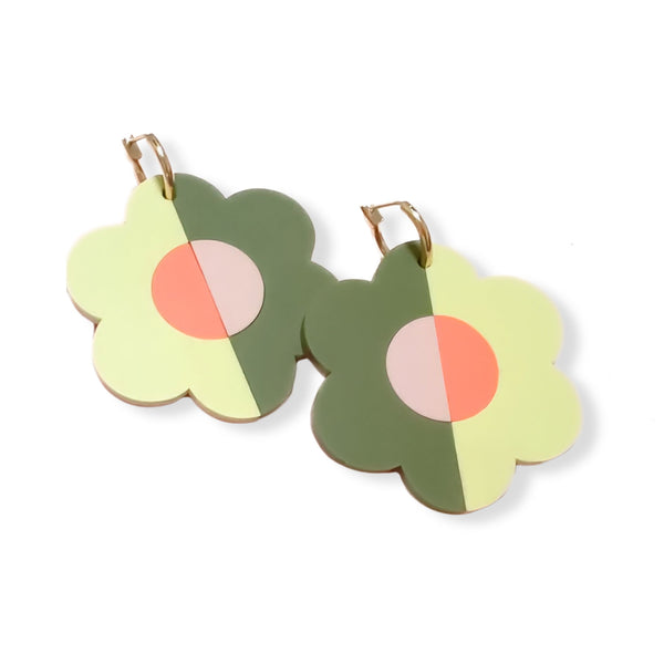 Retro Flower Colorblock Earrings