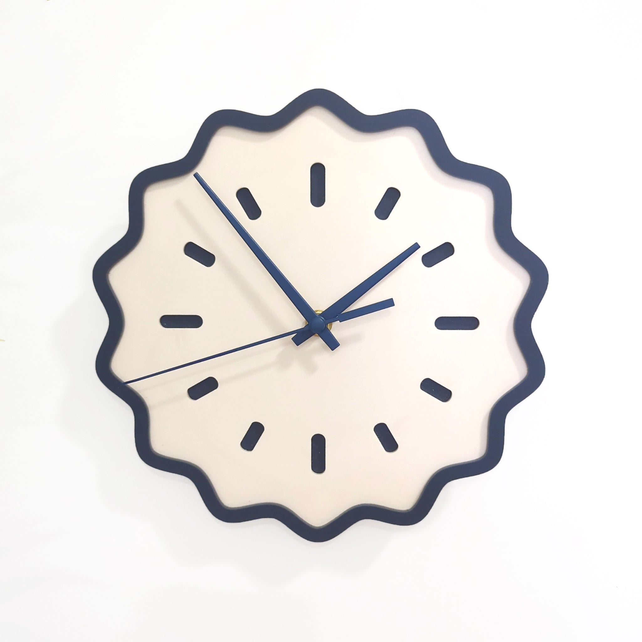 Fluted Geometric Acrylic Wall Clock - Midnight Blue and Bone