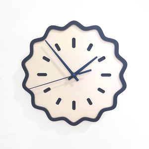 Fluted Geometric Acrylic Wall Clock - Midnight Blue and Bone